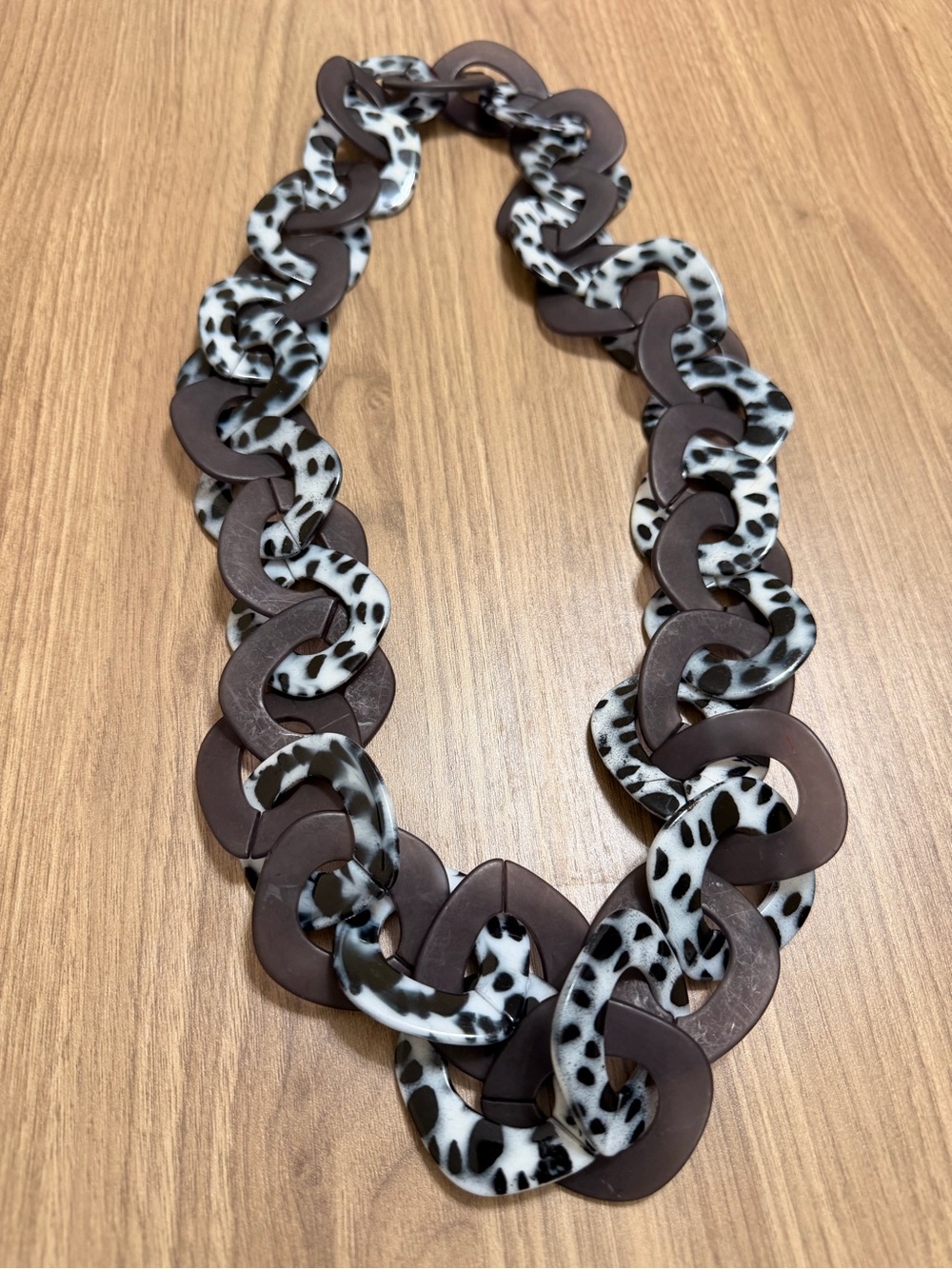 Chunky Mixed Chain Necklace-Black-White Leopard